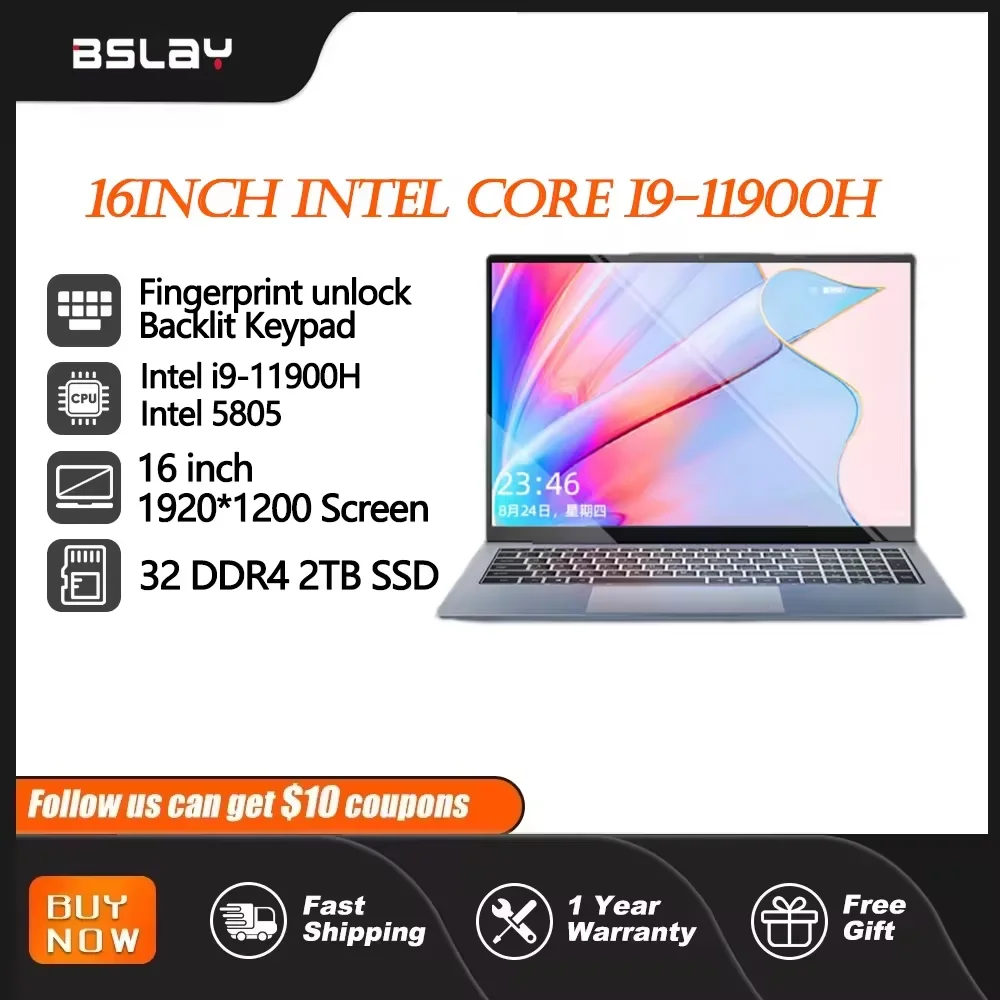 Игровой ноутбук 16-дюймовый Intel Core I9-11900H/5805 32 ОЗУ 2 ТБ SSD DDR4 Window11 HD-камера 8 ядер 16 потоков Портативный компьютер ПК