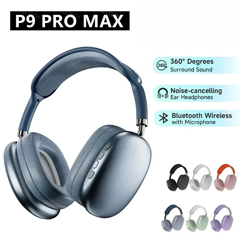 سماعات رأس لاسلكية P9 Pro Max مع ميكروفون وصوت ستيريو رياضية مقاومة للماء سماعات أذن تلسكوبية من النوع c فوق الأذن