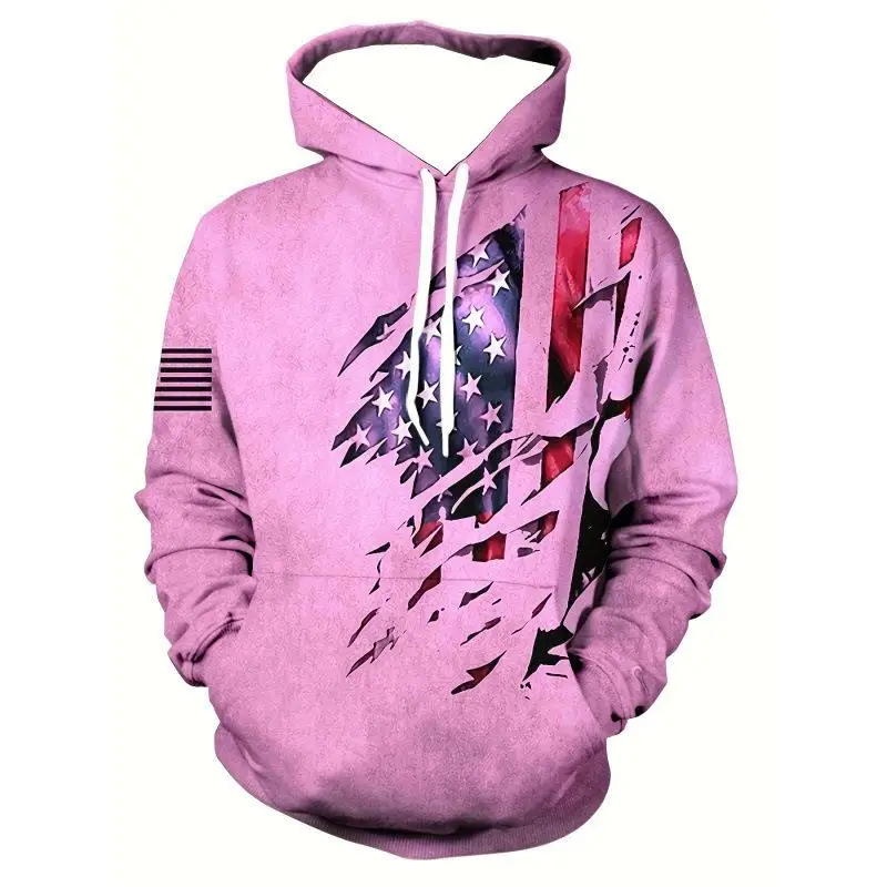 Camiseta Masculina com Capuz Estampada em 3D, Confortável, de Poliéster, Gola Redonda, Manga Curta, Estilo Casual Streetwear ...