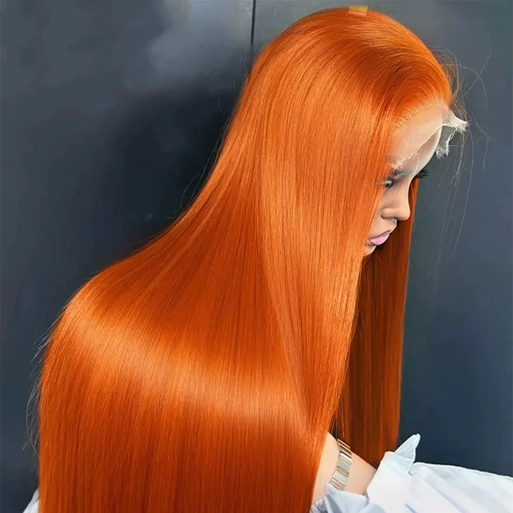 

Оранжевая кость, прямые 13x4, прозрачные парики из натуральных волос на кружеве, предварительно выщипанные, оранжево-имбирного цвета, 13x6 HD, кружевные фронтальные парики