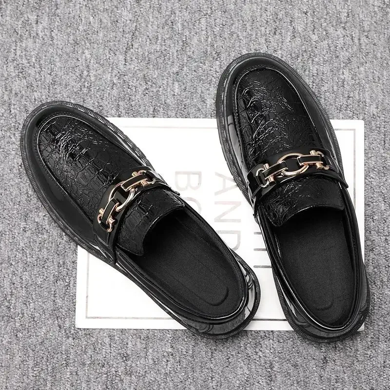 Male Casual Shoe Round Toe Black Men\'s Leather Shoes Non Slip and Waterproof Comfortable Slip-on New In Designer Luxury Sale Pu