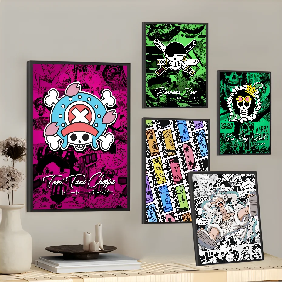 

Japanese Anime P-PieceS Cartoon O-OnES Poster Sticky Wall Art Printing Waterproof Home Living Bed Room Bar Aesthetic Decor