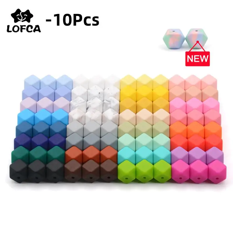 LOFCA 10 sztuk 14mm/17mm sześciokątne koraliki silikonowe do tworzenia biżuterii luzem naszyjnik DIY łańcuszek smoczka popularne akcesoria jubilerskie