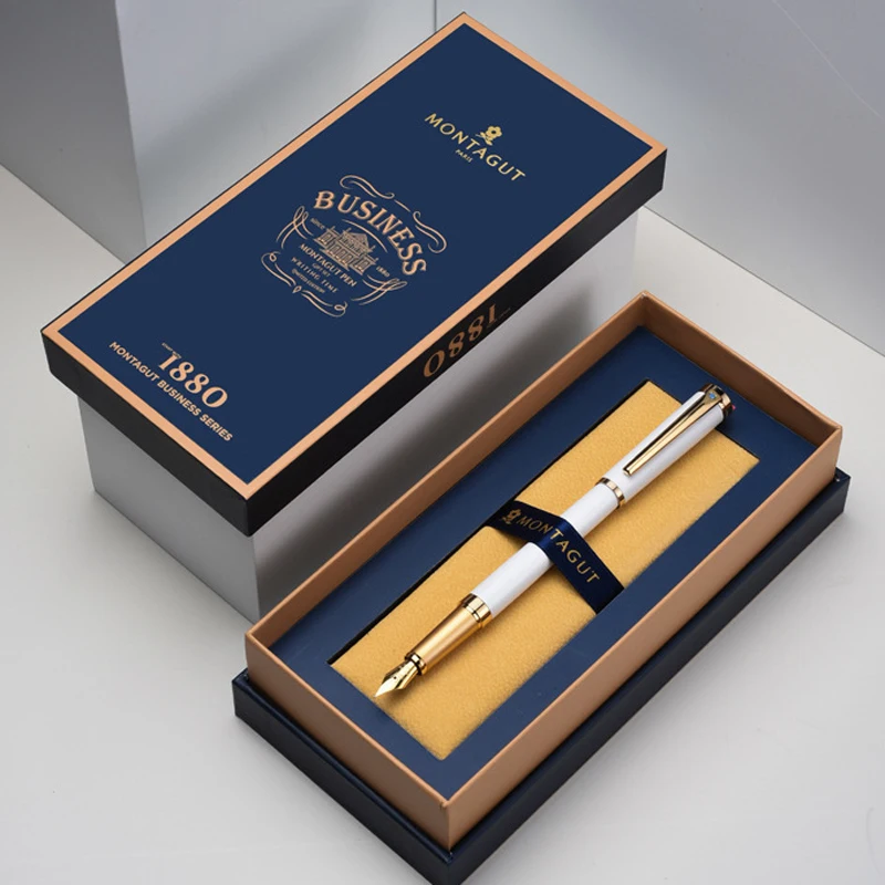 Montagut M702 High Grade Metal Iridium Fine 0.5mm Nib Fountain Pen Writing Ink Pen Flower Engraving Neutral Pen W/Gift Box