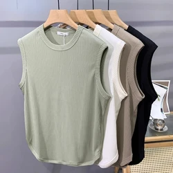 Summer New Trend Men's Pullover Round Neck Mesh Leggings Sports Fitness Top Multiple Vertical Leisure Large Size Men's 5xl Vest