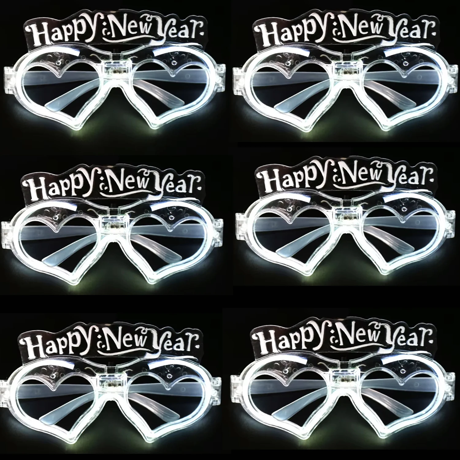 20/50/100Pcs LED Glasses Light Up Sunglasses Heart Shaped Happy New Year 2025 Glow In The Dark Glow Neon Christmas Party Favors