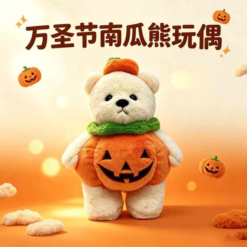 Halloween Pumpkin Teddy Bear Plush Toy Soft Stuffed Animal Doll For Halloween Christmas Home Party Decor
