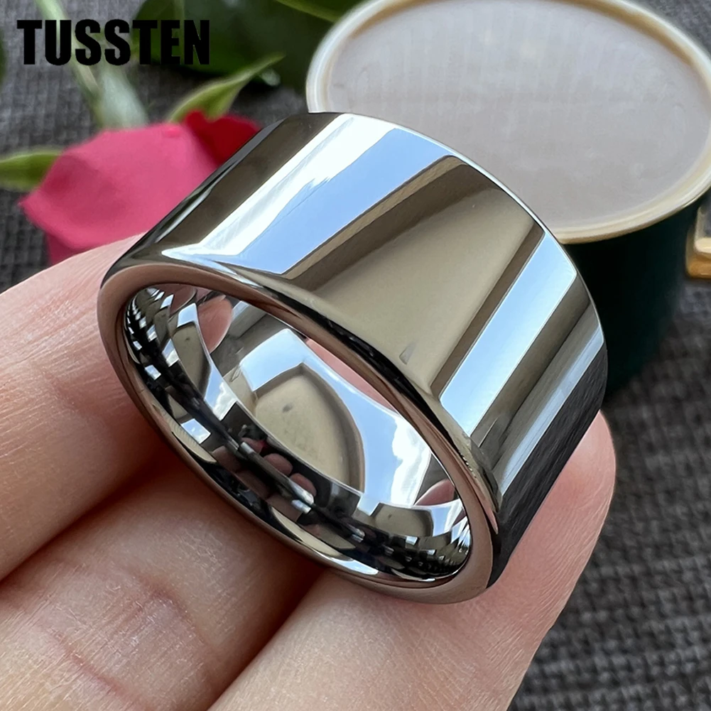 Dropshipping TUSSTEN 10/12MM Wide Glossy Large Men's RingShiny Wedding Ring Tungsten Flat and Polished Ends for Comfort Fit