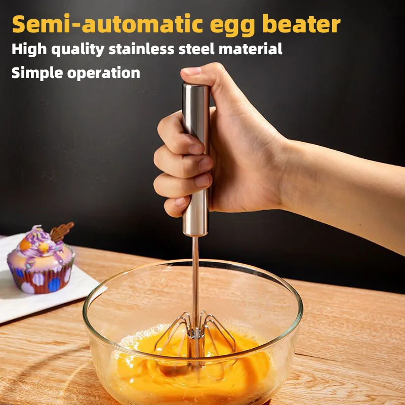 

1PCS Stainless Egg Beater Semi-Automatic Egg Tools Egg Stiring Cream Whisk Manual Mixer Household Kitchen Baking Accessories