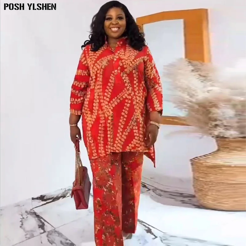 Conjunto de dos piezas de vestidos africanos para mujer, traje de moda Dashiki, ropa Bazin, bata africana, 2024