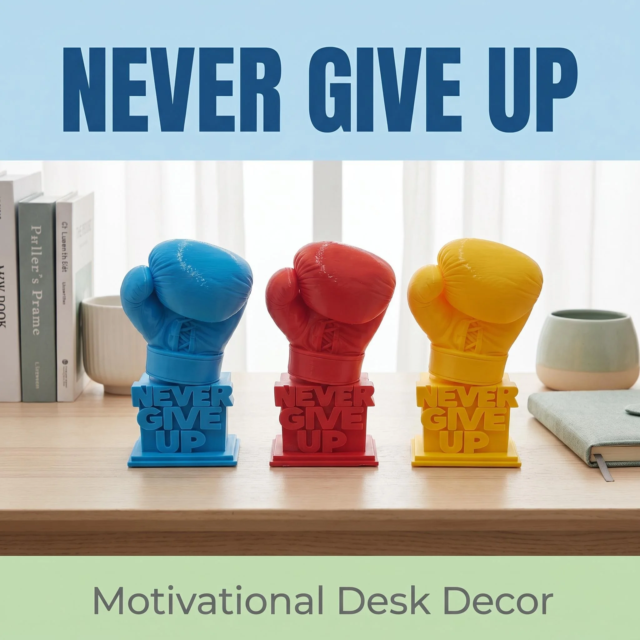 Never Give Up Boxing Gloves Statue Plastic Craft Figurine Engraved Solid Base Desktop Ornament Inspirational Decor For Home Offi