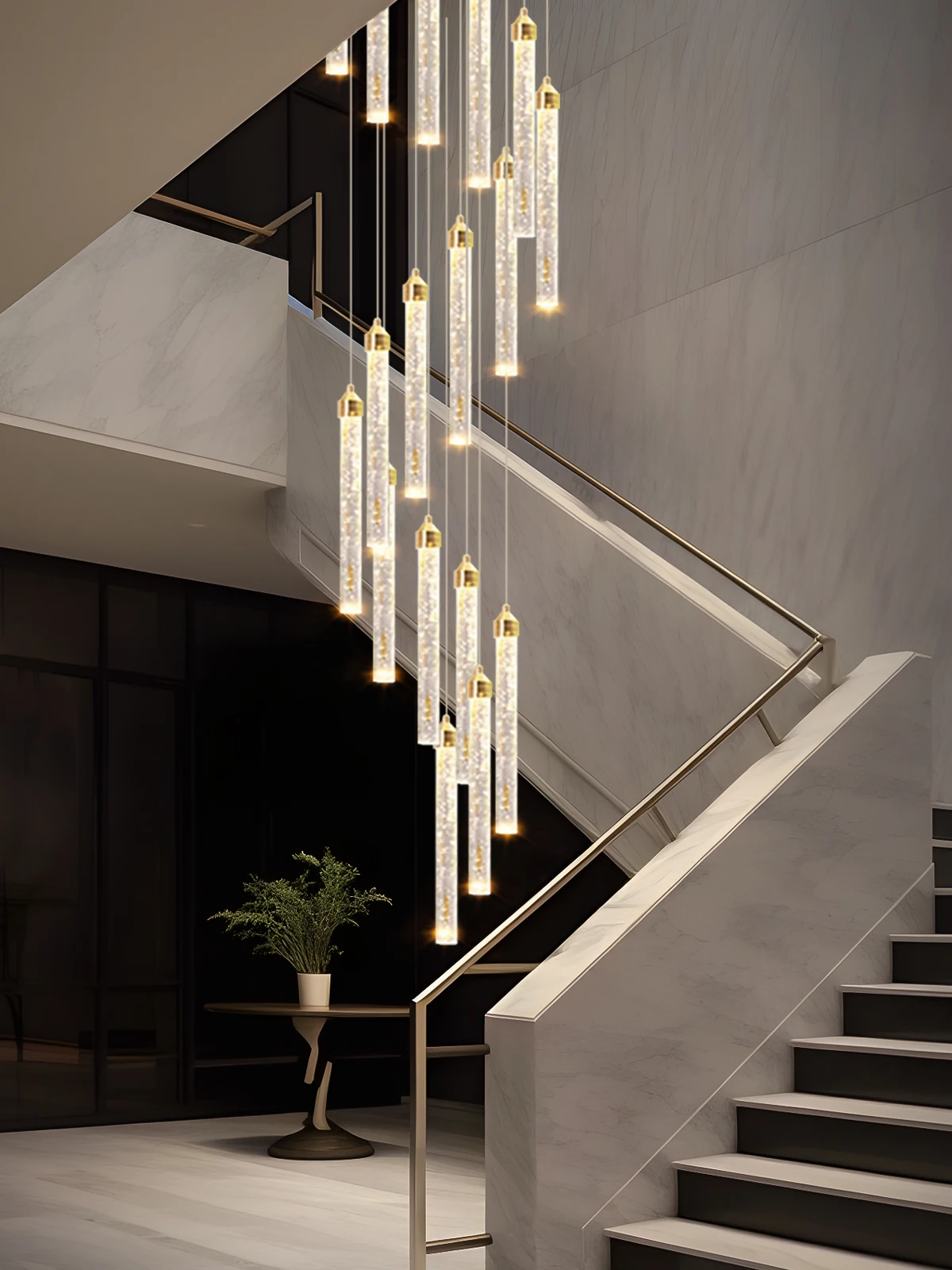 Stair chandelier modern simple atmospheric villa hollow high loft rotating crystal living room duplex floor length chandelier