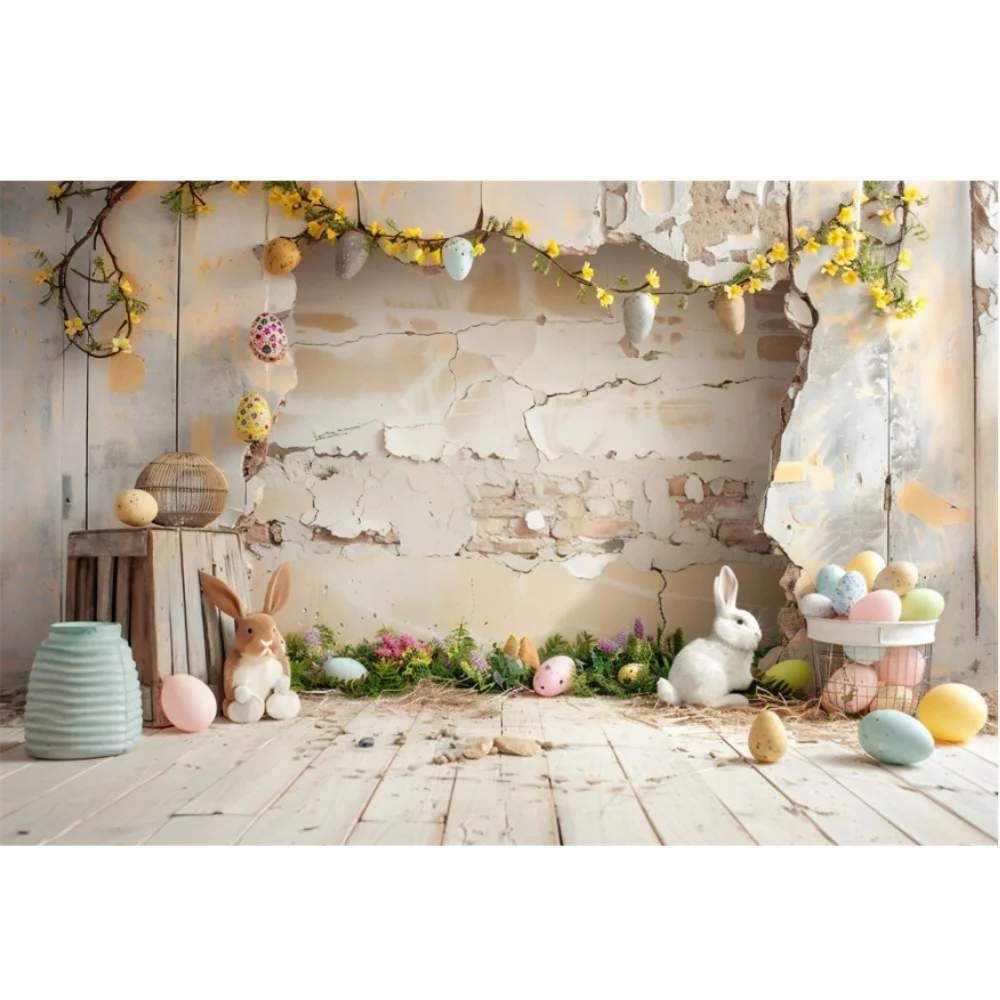 Фон для фотобудки с изображением счастливой пасхальной вечеринки, большое отверстие на стене, яйца, кролик, реквизит для душа для новорожденных, детский фон для фотостудии