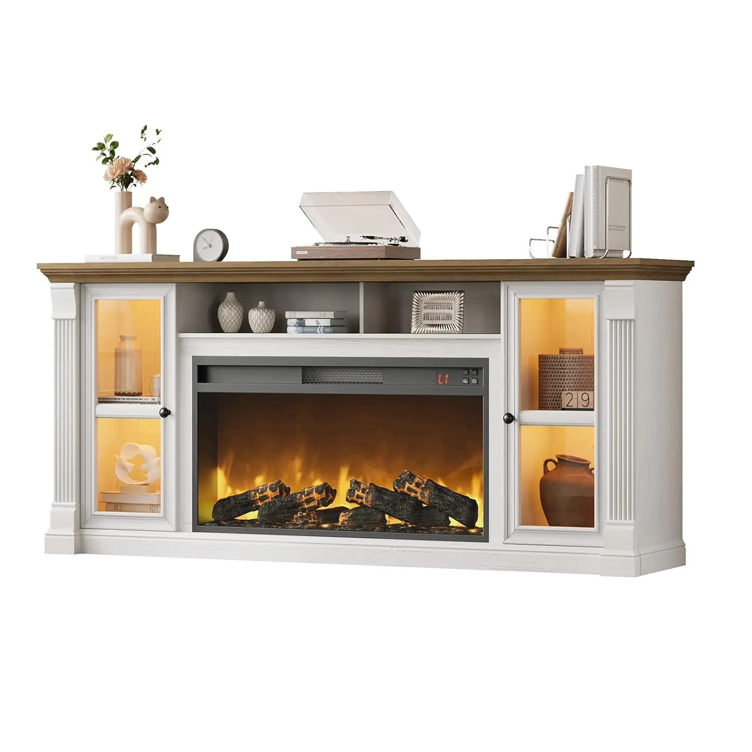 

Современная тумба под телевизор в стиле фермерского дома с электрическим камином, настраиваемая под телевизоры до 80 дюймов, ширина 70 дюймов, глубина 36 дюймов