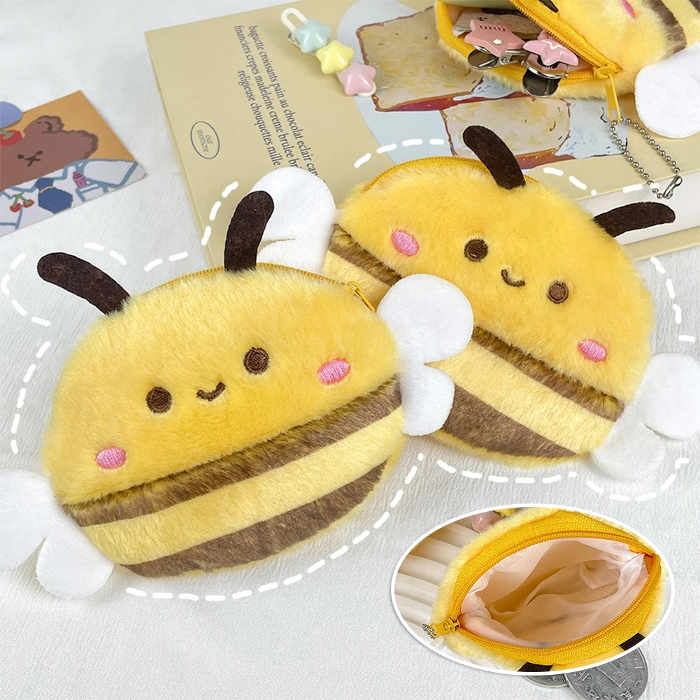 Plush Bees Mini Pouch,Plush Protective Case For Airpods-Compatible,Cute Cartoon Fashion Coin Purse,Headphone Case Protect Cover