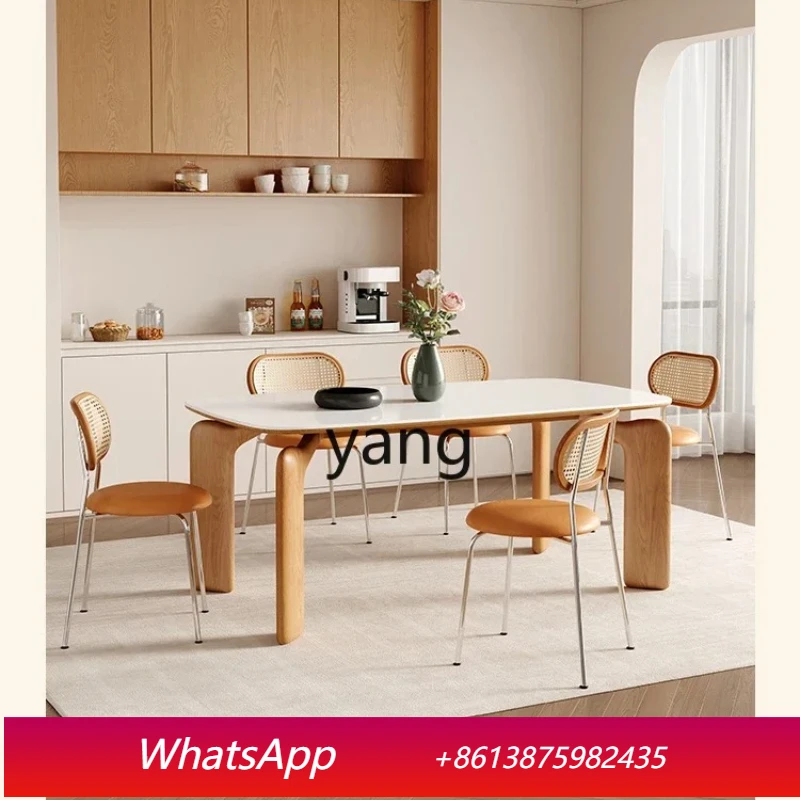 MM  Stone Plate Dining Table Combination Household Solid Wood Elephant Leg Dining Table Small Apartment Log Style