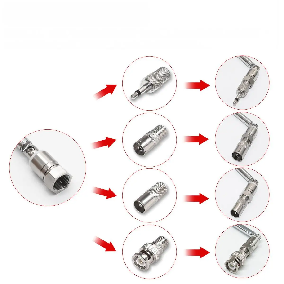 Audio Radio Telescopic Pull Rod Antenna Radio Antenna 75 Ohm Delivery 4 Adapters