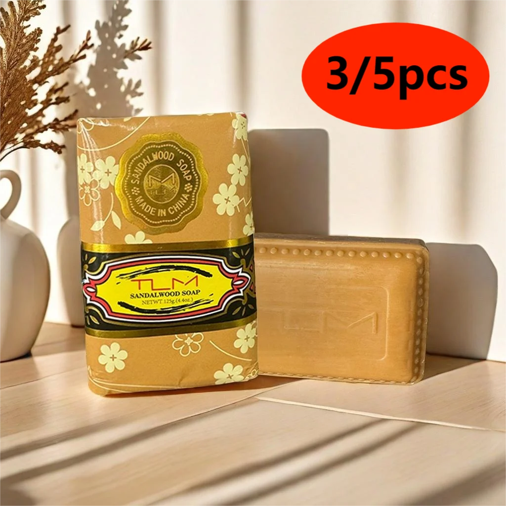 Jabón portátil de aceite esencial de sándalo, control de grasa, hidratante, refrescante, jabón de limpieza para todo el cuerpo, 125G, 3/5 unidades