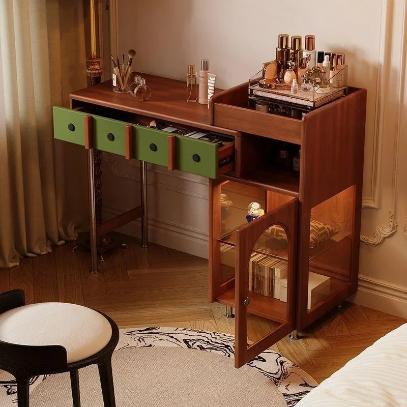 French retro solid wood dresser, integrated chest and cabinet, retractable dresser