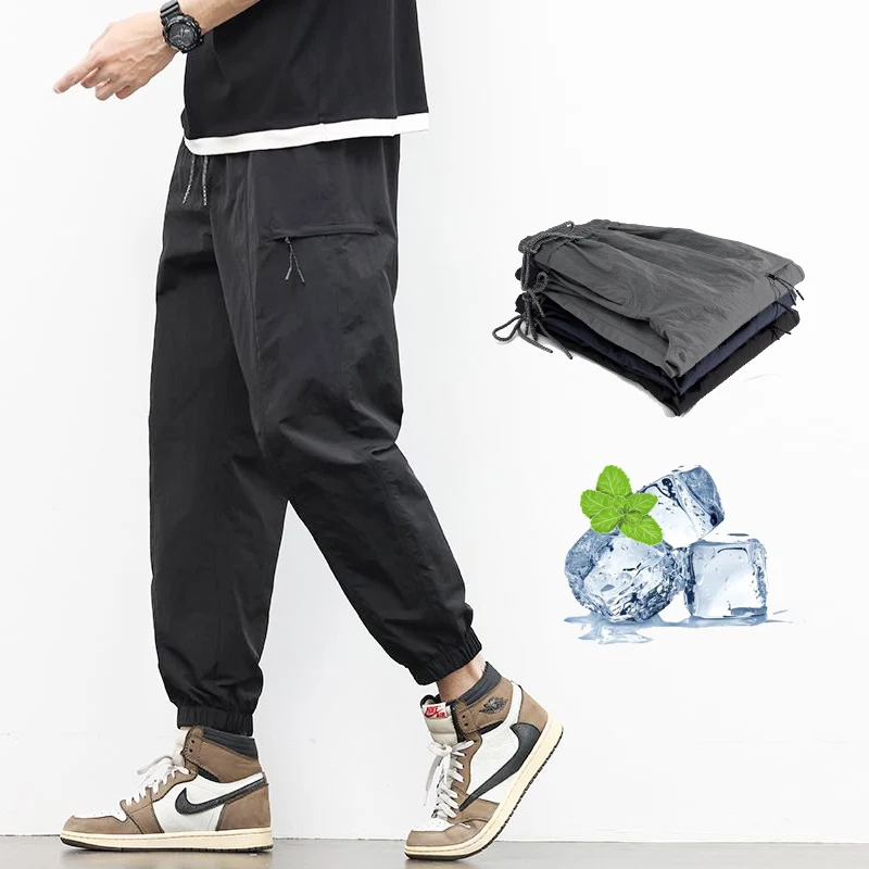 

Spring Summer Thin Men's Loose Tapered Harem Pants Zippered Pocket Cargo Pants Quick-Dry Joggers Trousers City Boy Streetwear