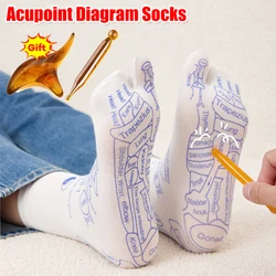 1Pair Foot Massage Socks Acupressure Reflexology Socks Yoga Foot Massage Foot Point Diagram Acupoint Socks With Massage Sticks