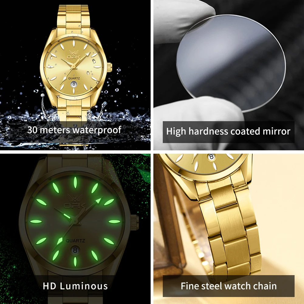 OPK 6038 Gold Women Watch Luxury Elegant Stainless steel Waterproof Quartz Watch for Women