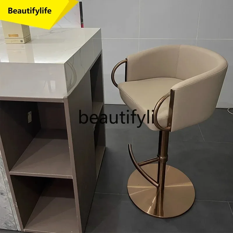 Simple light luxury household rotating lift bar chair minimalist backrest island bar stool