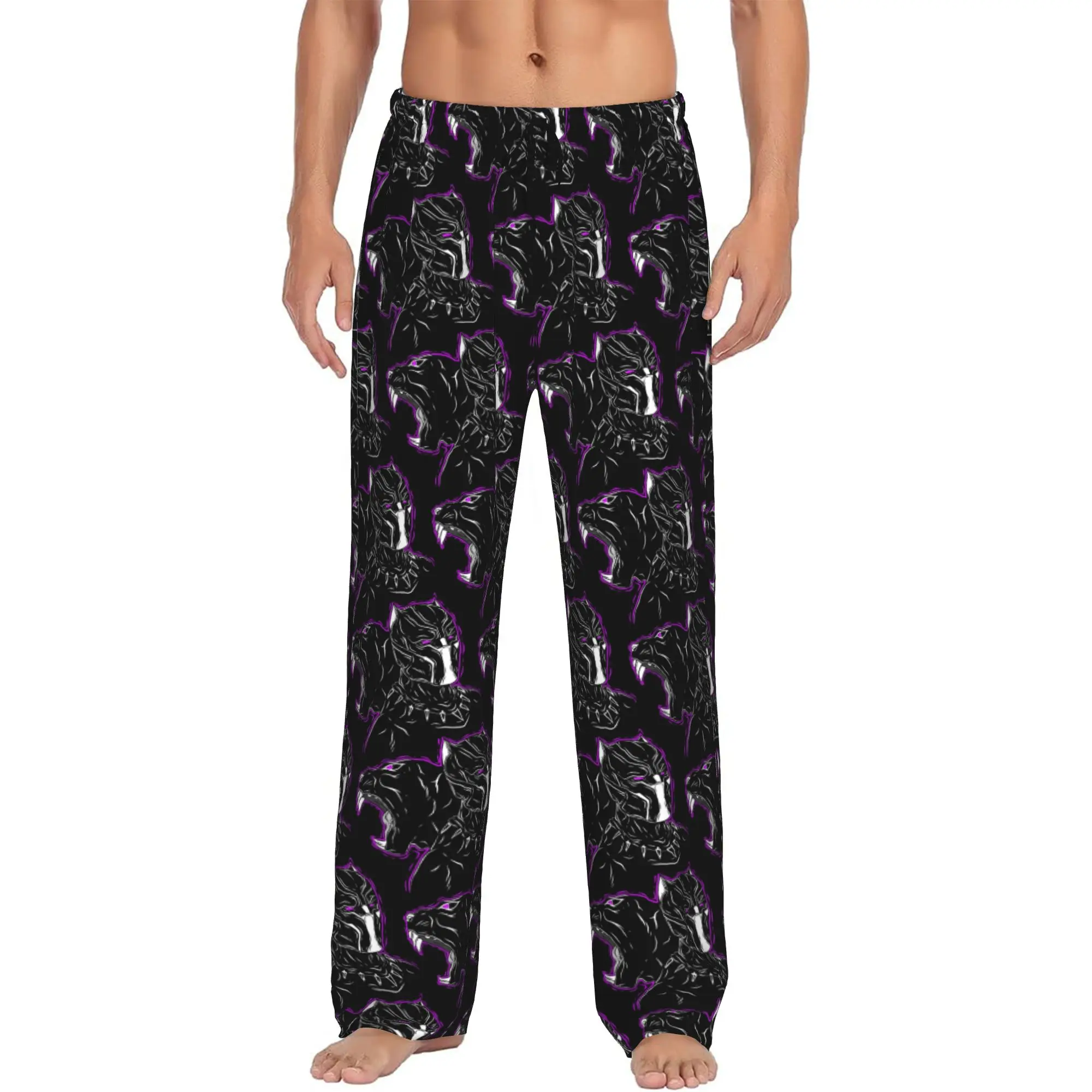 

Custom Black Anime Panther Pajama Pants Sleepwear Men Elastic Waistband Sleep Lounge Bottoms with Pockets