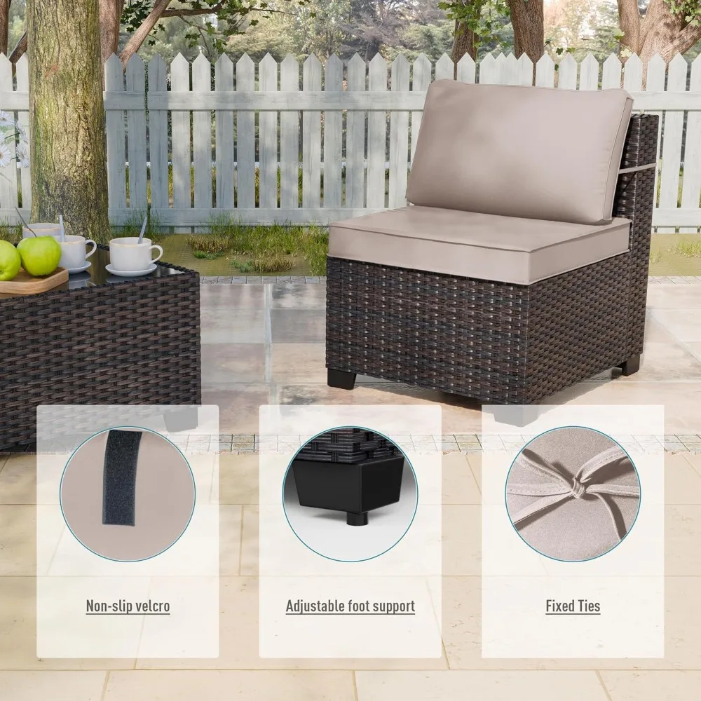 5-Piece Wicker Patio Sectional Sofa Set with Coffee Table & Washable Cushions for Outdoor Garden, Custom