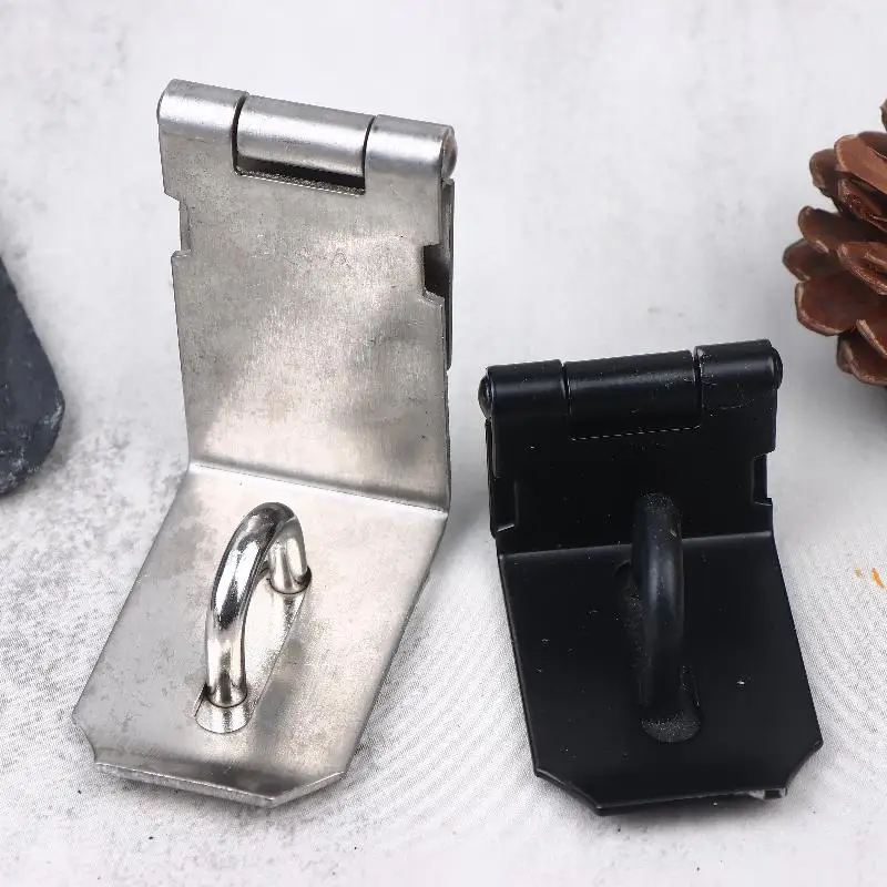 1 Set Stainless Steel Locking Hasp 90 Degree Right Angle Design Surface Mount Bracket for Door Security