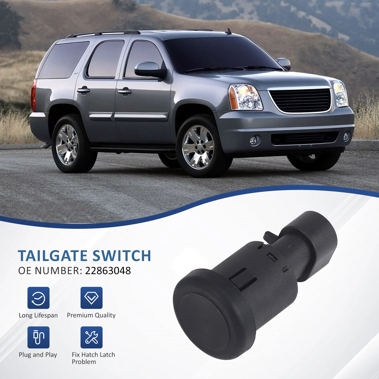 22863048 مفتاح تحرير زجاج النافذة للباب الخلفي 12 فولت 5A IP68 مقاوم للماء أسود لسيارة تشيفي تاهو جي إم سي يوكون كاديلاك إسكاليد 2007-2014 #3