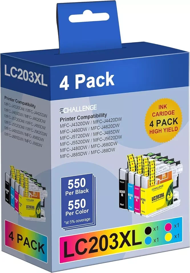 

4 PACK Compatible with Brother LC203/201XL Ink Cartridge 4-Piece Combo Pack