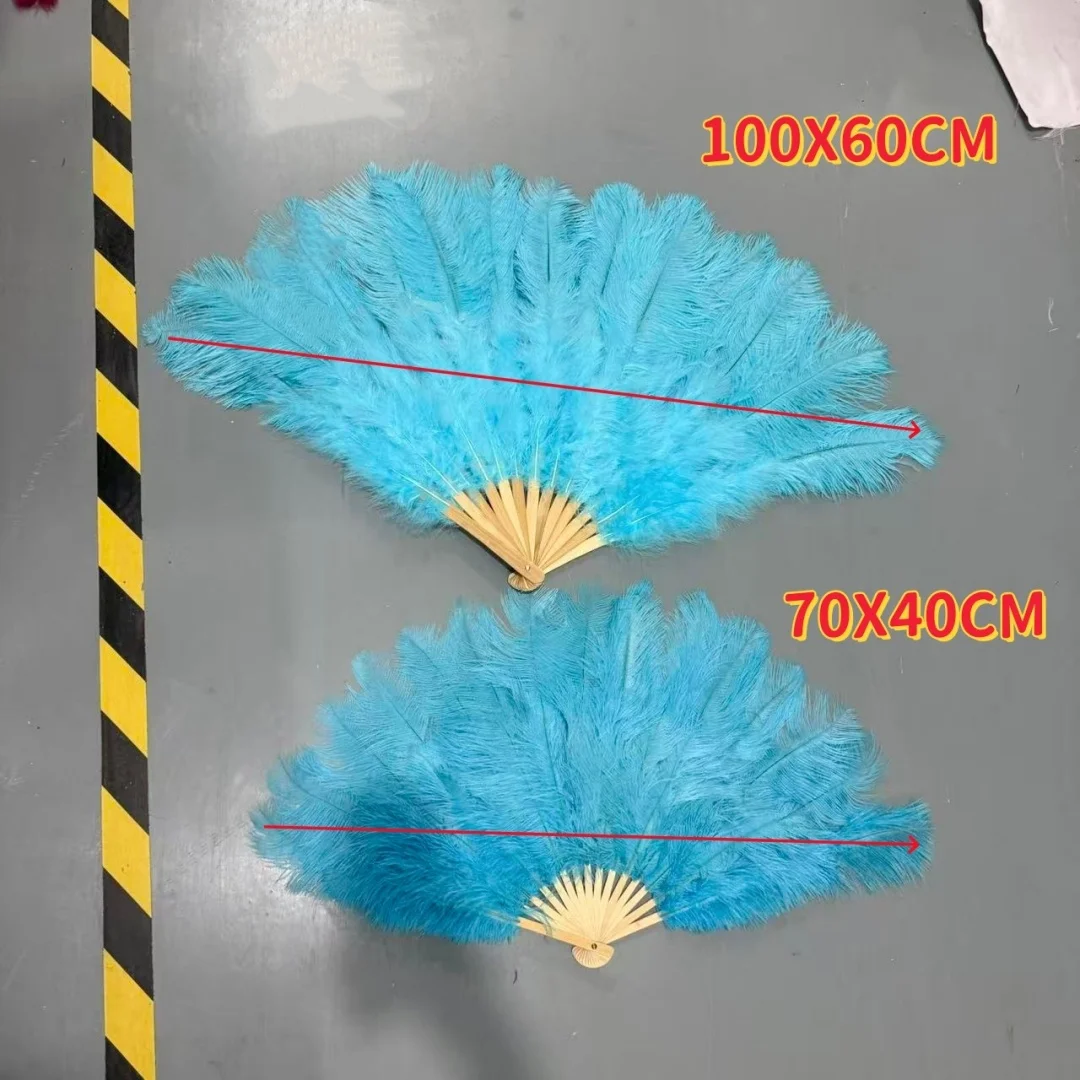 Sky Blue Ostrich Feather Hand Fan 70cm 100cm Fluffy Plumes Fan for Wedding Burlesque Stage Dance Performance Carnival Props
