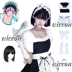 Sua Maid Cosplay Costume Wig Alien Stage Cosplay Costume Microphone White Dress Headwear Short Black Wig Sua Cosplay Dress