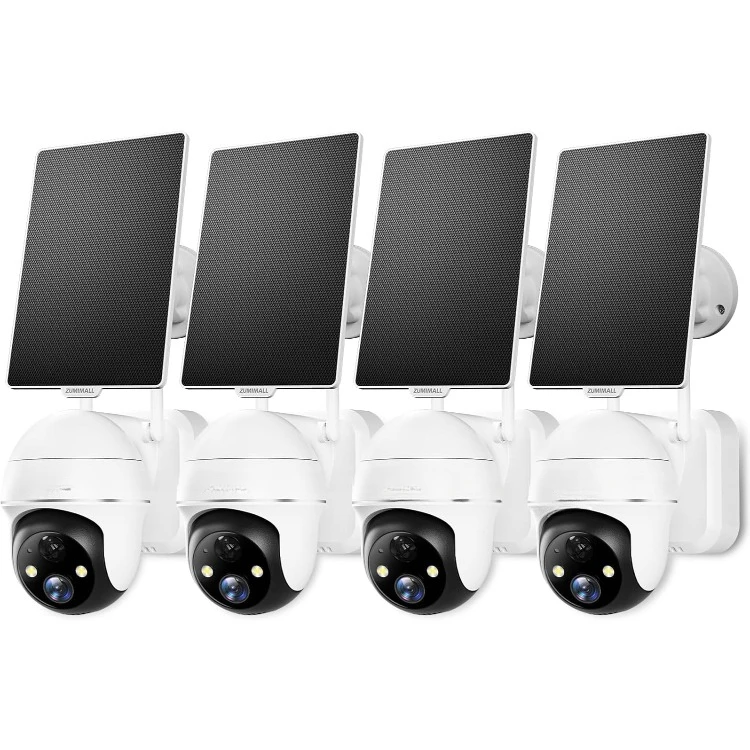 Security Cameras Wireless Outdoor - 4 Packs, 360° PTZ Outdoor Camera Wireless Solar Powered,2.4G WiFi, Spotlight/Siren//3MP