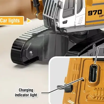 1:64 Desktop RC Car Alloy Remote-Controlled Excavator with Light & Sound Simulated Claw Construction Vehicle Toy for Boys