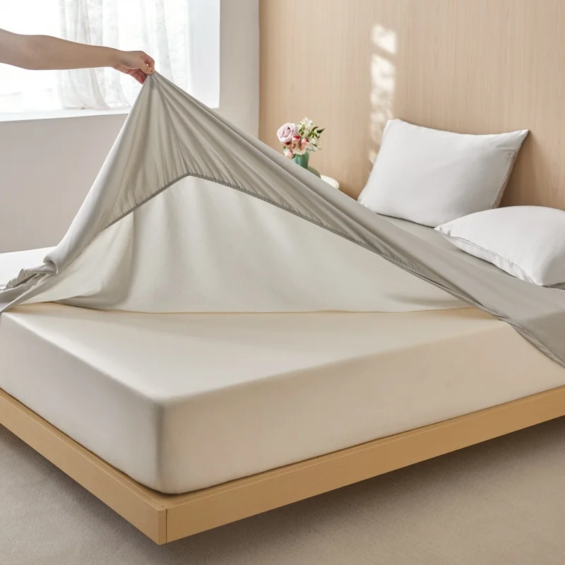 3pcs Grey Fitted Sheet Set Silky Luxury Lyocell Smooth Mattress Cover With Deep Pocket Elastic Bands Queen Home Hotel Sheet Set