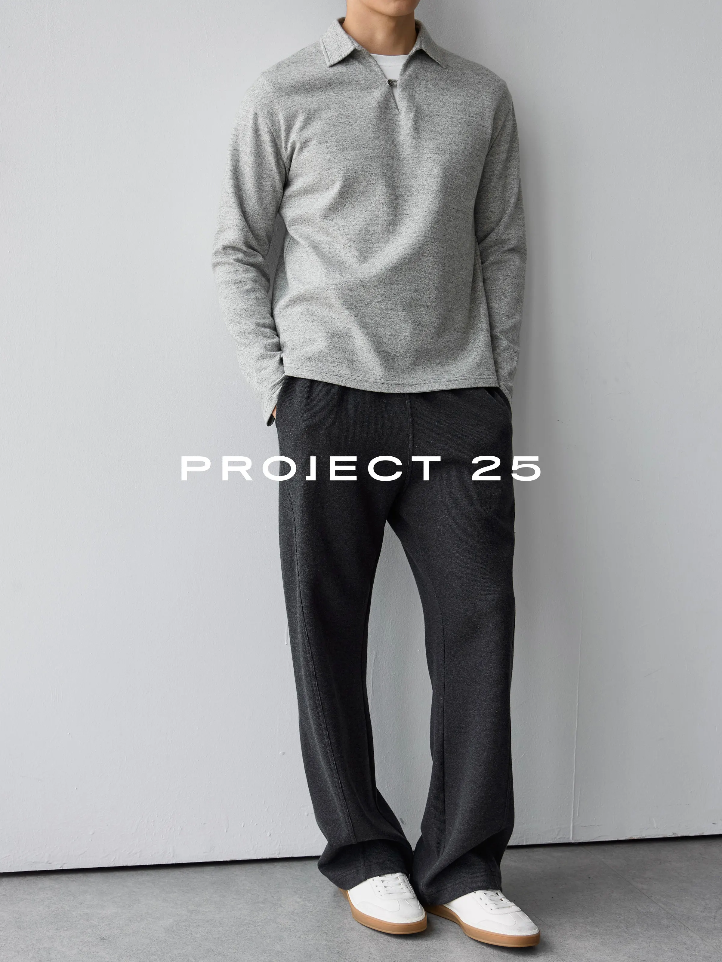 PROJECT 25 Men Long Sleeve Polo T Shirt Cotton Wool Blend One Button Open Collar Soft Touch Basic Bottoming Shirt For Men