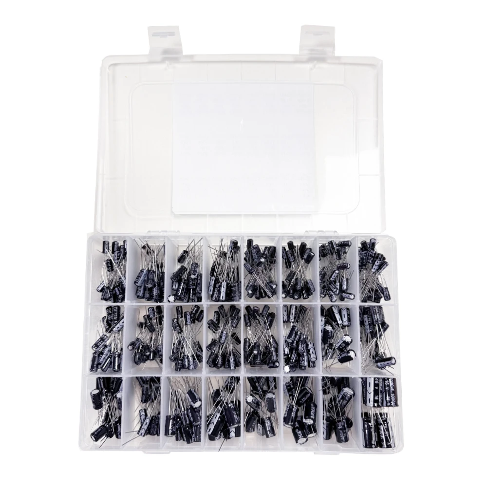 510Pcs/lot 0.1UF-1000UF 24Values Aluminum Electrolytic Capacitors 16-50V mix Electrolytic capacitor Assorted kit and storage box