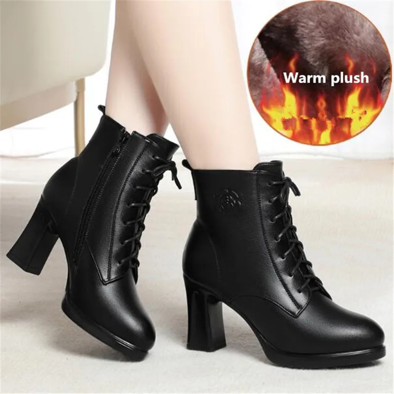 

Fashion Shoes Woman Platform Boots Autumn Winter Plush Warm Ankle Boots For Women Top Quality High Heels Shoes Big Size 34-41