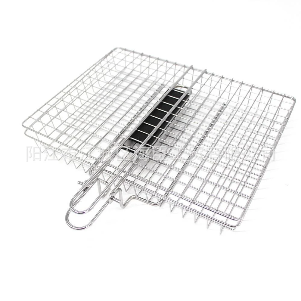 Stainless steel barbecue mesh barbecue basket square large capacity folding barbecue mesh clip bbq basket