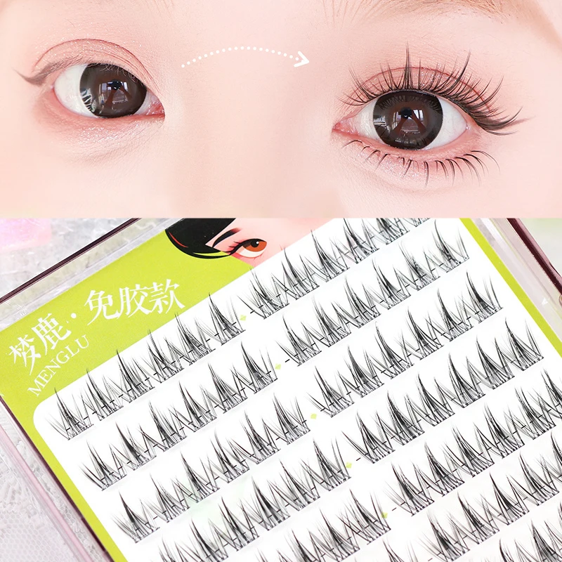 Eyelash Extension For Hooded Eyes - 大容量グルーフリーラッシュ＆接着剤が必要なつけまつげ バニーアイラックルック シングルフードアイ セルフ接着クラスターラッシュ