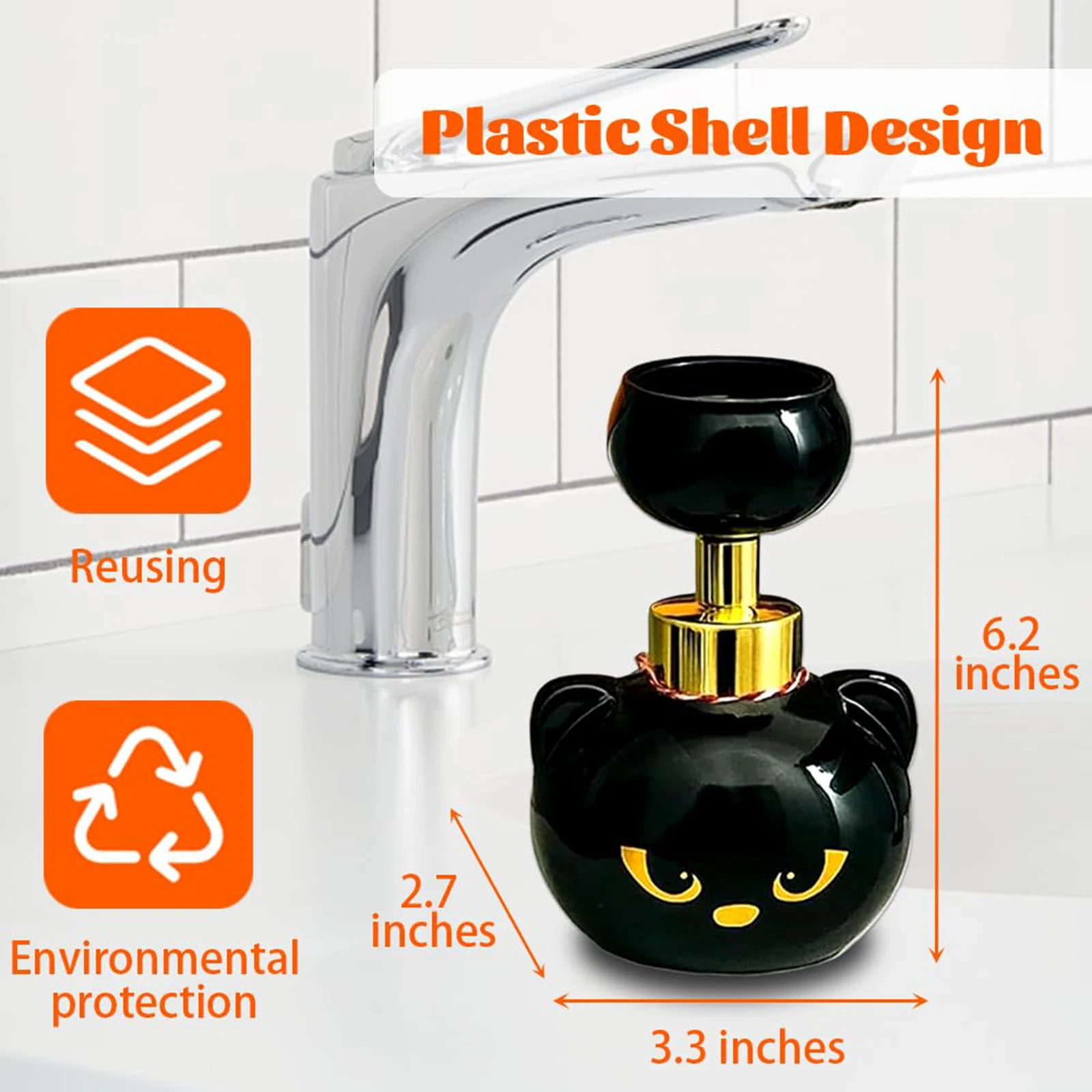 لطيف القط باو موزع الصابون الرغوي القطط باو طباعة الصابون زجاجة مضخة هالوين القط باو رغوة موزع الصابون للحمام المطبخ