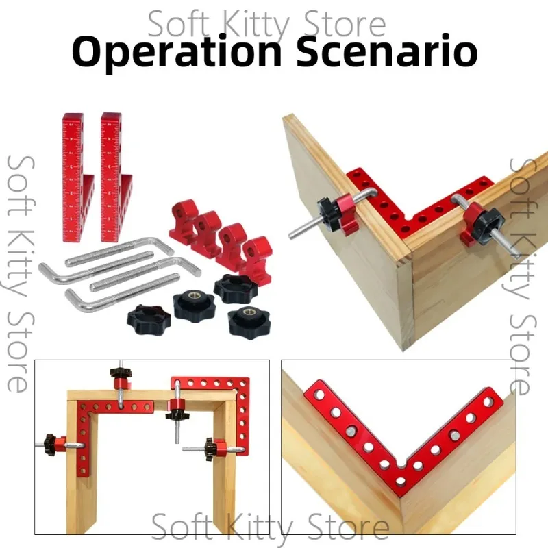 Red Aluminum 2Pcs Precision 90-Degree Right Angle Clamp Set, Suitable for Woodworking, Picture Frames, and Cabinets