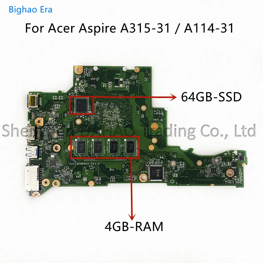 NBSHX11006 NBSHX110068 para Acer Aspire A114-31, placa base de ordenador portátil DA0Z8PMB8D0 con N4200 CPU 4GB-RAM 64G-SSD 100% probado