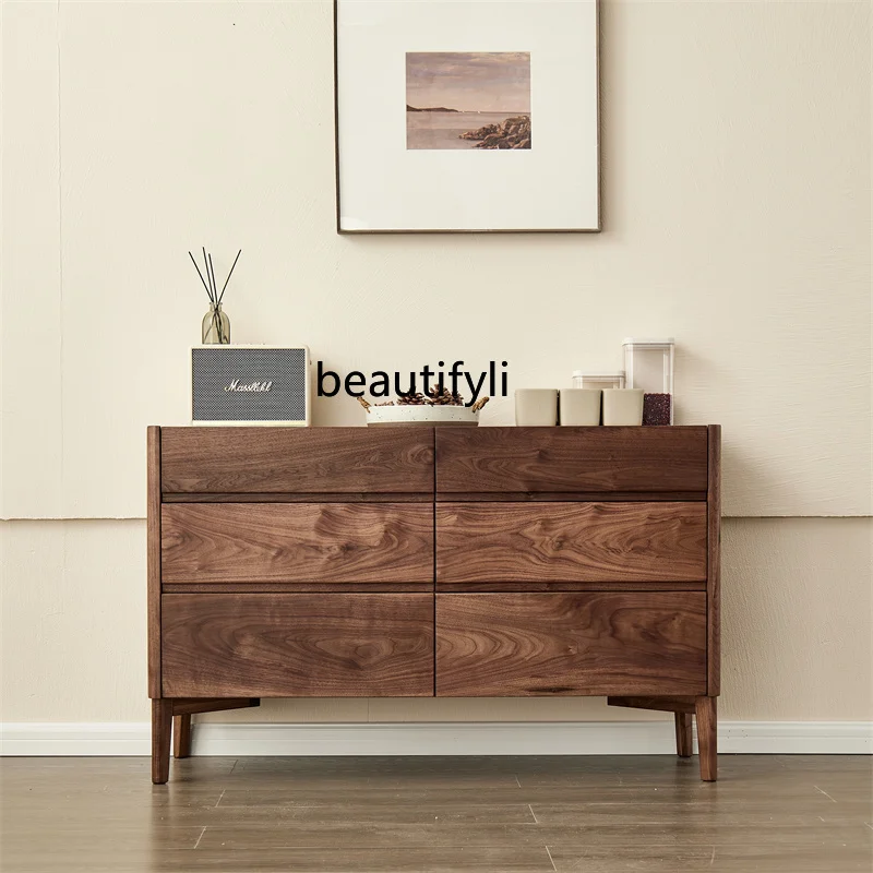 

Solid Wood Entrance Cabinet Light Luxury and Simplicity Black Walnut Wood Sideboard Cabinet Living Room Storage Cabinet