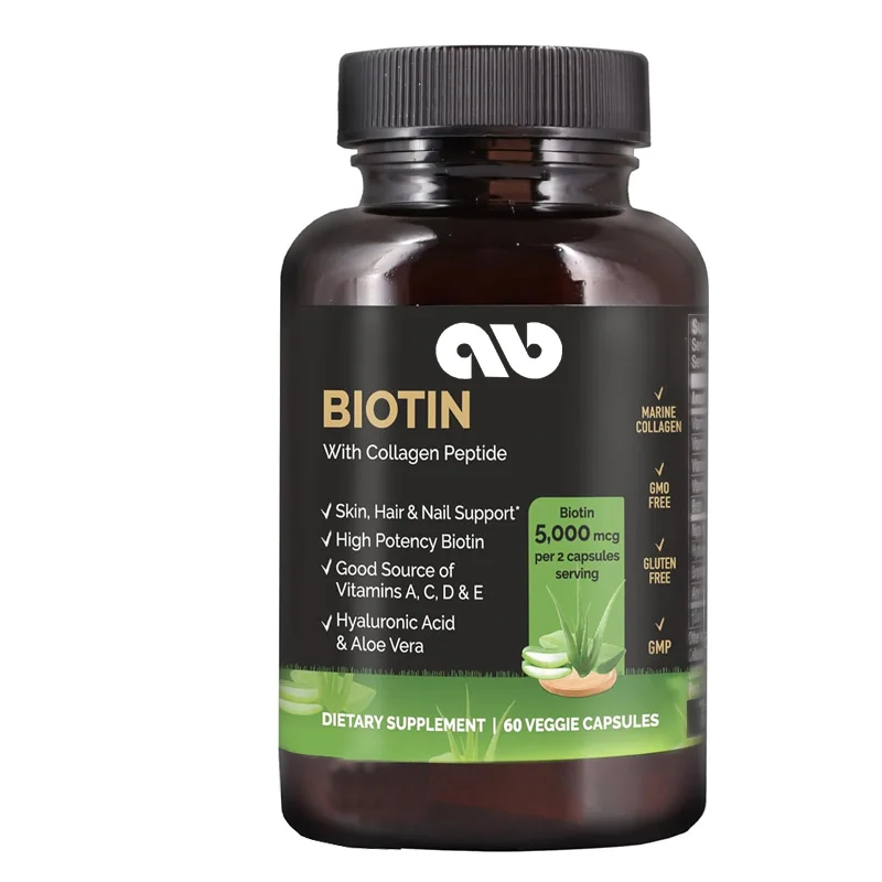 Biotin Collagen Capsules 5000mg, containing B7 and multiple vitamins, hair, nail, skin care, 60 capsules