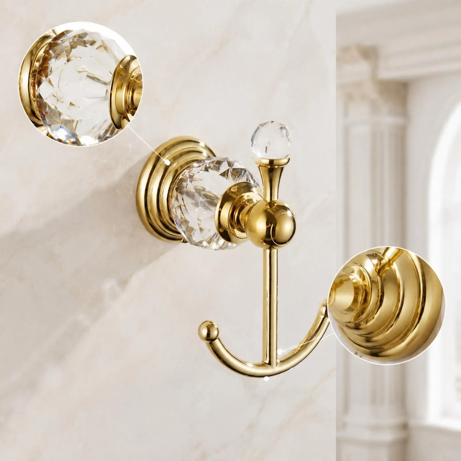 Modern Crystal Style Double Wall Hook Stainless Steel Finish for Hanging Lightweight Jackets Scarves in Laundry