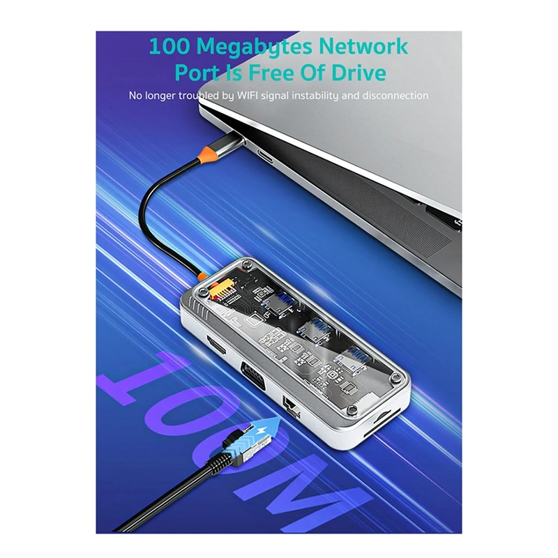 Док-станция 10-в-1 гигабитная с разъемами типа C и USB 100, 3,0 Вт