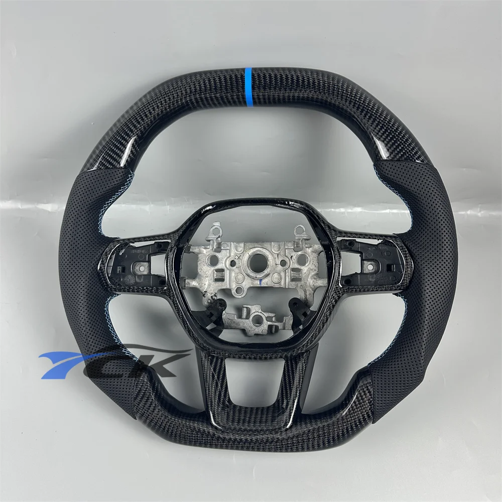 

Carbon Fiber Black Leather Blue stripe stitch Steering Wheel For 2022 2023 2024 2025 Honda Civic Car accessories